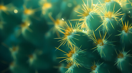 Obraz premium Close-up of a spiky green cactus with yellow spines. Thorned. Illustration