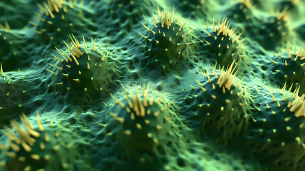 Fototapeta premium Detailed texture cactus surface spikes patterns, plant, succulent, green, thorns, rough, desert, prickly, spiky, flora, botany, closeup, macro, nature. Thorned. Illustration
