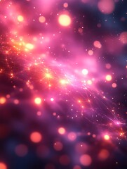 Abstract pink and orange glowing particles.