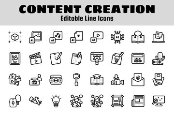 Content creation outline icon set