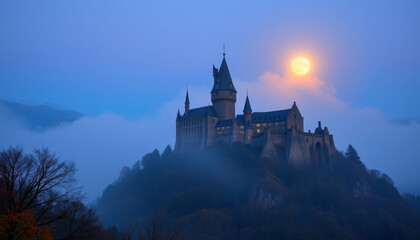 Fototapeta premium Rainbow Mist Over Gothic Castle