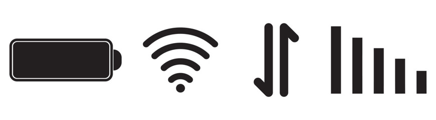 Smartphone notification icon vector set . smartphone status bar icon vector set . different kind of notification app icon . Contain phone signal, wifi, battery, time, camera, microphone Vector 