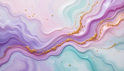 Fototapeta premium Vibrant abstract painting with rich gold and purple swirls, blending colors to create an eye-catching and dynamic composition.