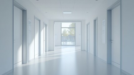 Modern corridor design office building interior minimalist perspective