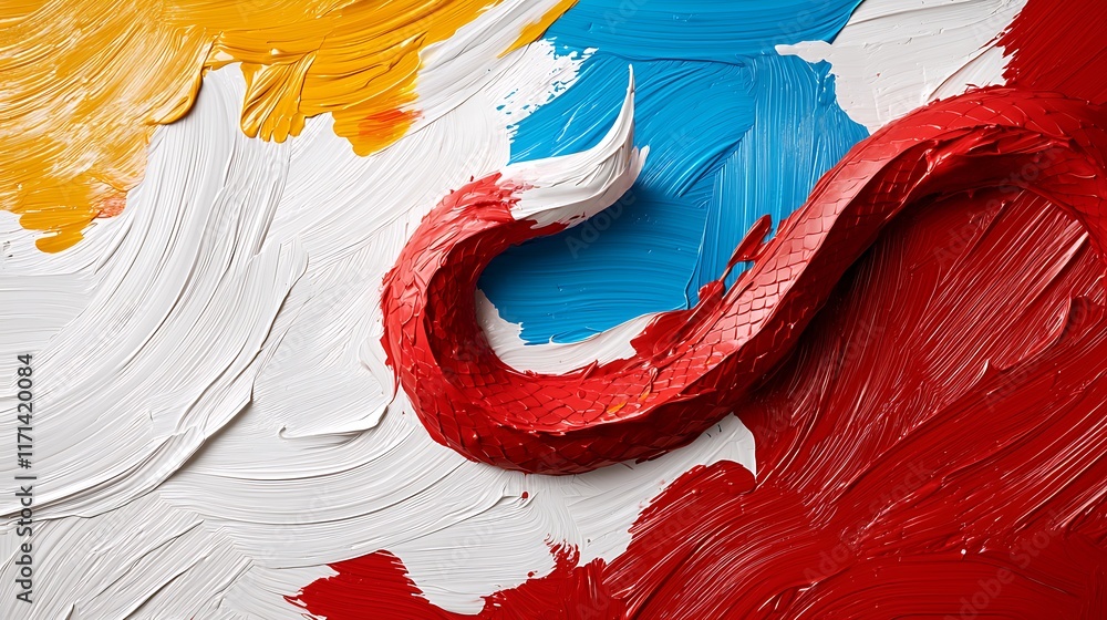 Poster this captivating abstract artwork features a dynamic serpentine composition created with vibrant bru