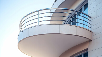 Fototapeta premium Split-level balcony with integrated planter boxes and wooden lattice screens, set in a luxury eco-conscious residence