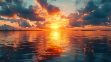 Fototapeta premium Stunning sunset over calm ocean waters nature photography landscape