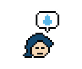 Obraz premium Pixel cartoon 8bit character man sad tired mood stress sick unhappy feel decoration 8 bit male boy bored feel 8bit isolated PNG vector.