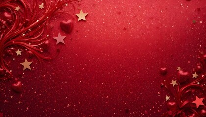 A textured background featuring red glitter and stars, designed for Valentine's Day in an abstract style.