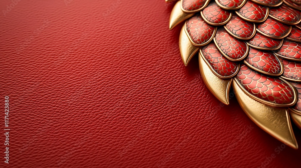 Poster an abstract and luxurious background featuring golden dragon scales embossed on a richly textured re