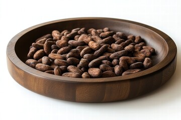 Cacao Beans in Wooden Bowl