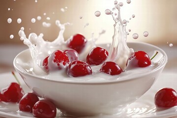 Cherries Splashing in Milk