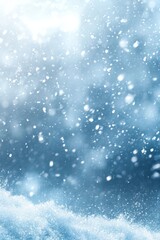 Fototapeta premium Serene winter landscape with falling snowflakes against a blurred blue background, capturing the essence of peaceful winter wonderland and tranquility.