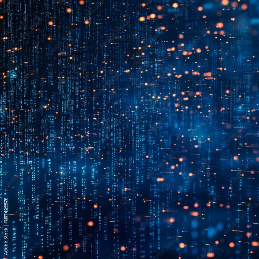 Poster digital data and network connection of human brain on blue background