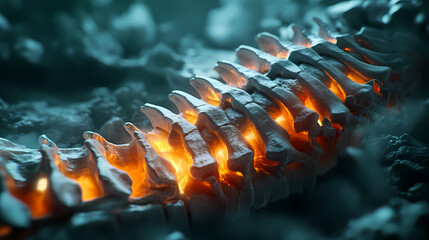 3d illustration of human lumbar spine with highlighted lower back pain. Thorned. Illustration