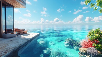 Serene ocean view tropical paradise digital art calm environment