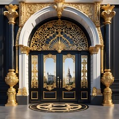 Gold and Black Baroque Style Palace Portal with Ornate Columns Generative AI Interior Design