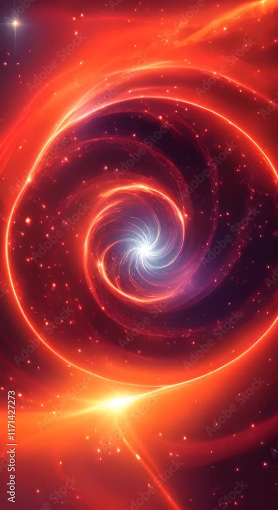 Poster a slow push towards a red toned cosmic swirl with animated stars and a glowing core created with som