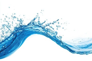 Crystal-clear water splashing and forming a mesmerizing abstract wave with delicate bubbles, isolated on a pristine white backdrop.