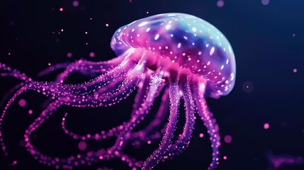 Gentle Glowing Jellyfish in Dark Ocean Background