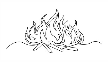 Continuous line drawing of fire vector illustration. Flame linear icon