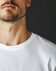 Obraz premium Close-up of young man wearing white t-shirt showing neck and beard