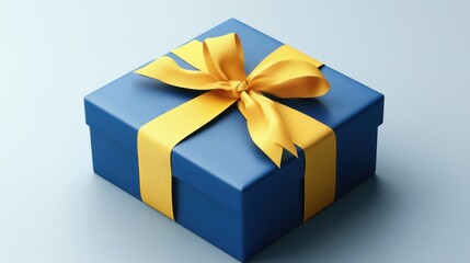 Obraz premium Surprise gift wrapped in blue paper with a vibrant yellow bow, symbolizing joy and celebration for any special occasion. Generative AI
