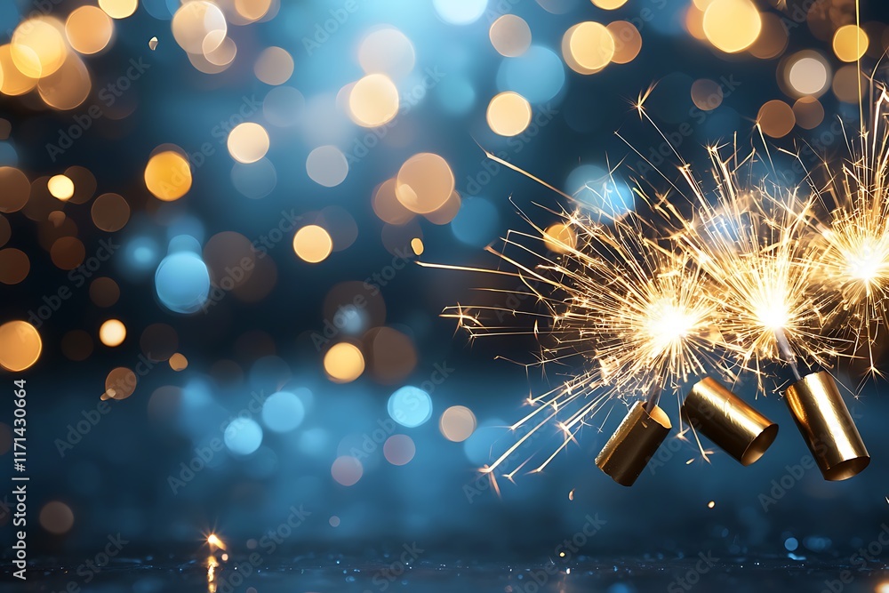 Poster a stunning display of bursting firecrackers creating a trail of golden sparks that illuminate the ni