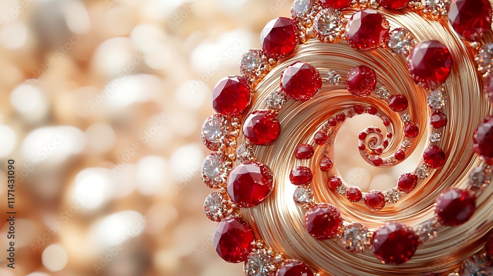 Poster captivating symmetrical spiral arrangement of vibrant gleaming gemstones in a mesmerizing display of