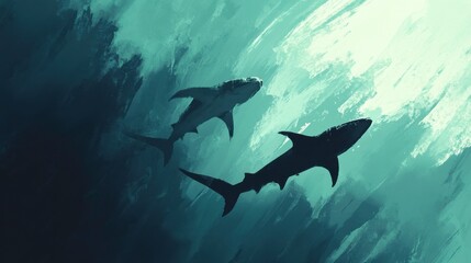 Fototapeta premium Graceful Sharks Swimming in the Open Ocean
