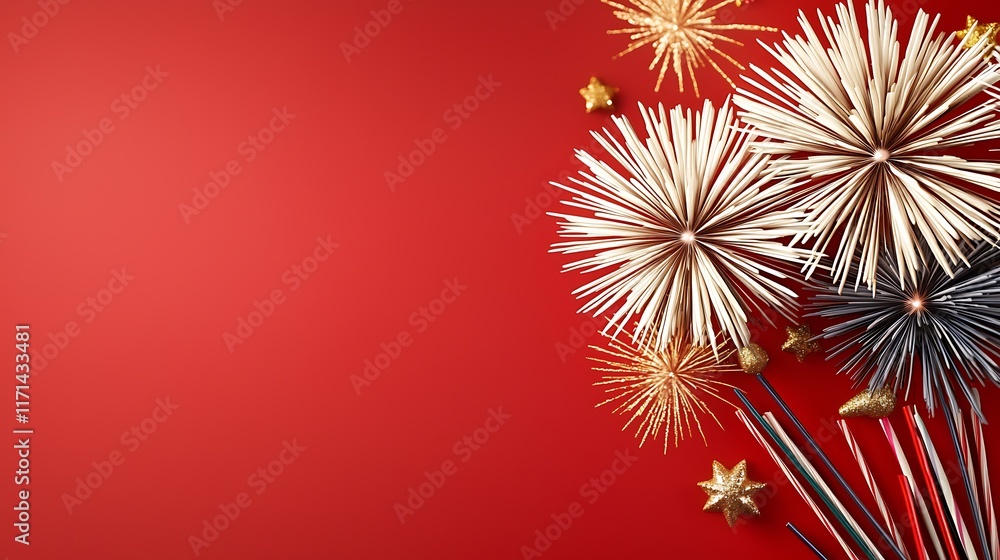 Aufkleber dazzling golden fireworks bursting in a vibrant red sky creating a mesmerizing spectacle of light an
