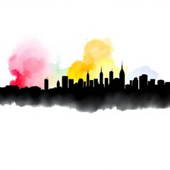 A silhouette of a man standing on a cliff gazing at a futuristic city skyline illuminated by a colorful sunset skyline silhouette 