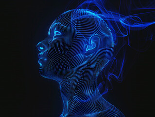 Obraz premium Digital Human Face Made of Glowing Blue Dots 