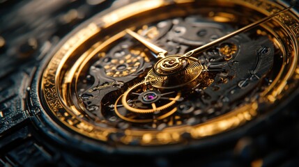 Close-up of Intricate Gold and Black Watch Mechanism