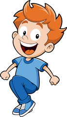 Happy boy jumping with joy and excitement, cartoon illustration