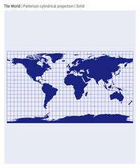 World map in Patterson cylindrical projection. Solid style. High detail world map for infographics, education, reports, presentations. Vector illustration.