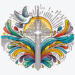 Christian illustration. Church logo. The cross of the Lord and Savior Jesus Christ and the symbol of the Spirit is a dove. stock illustration