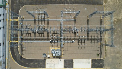 Power plant substation. Modern utility scale solar farm