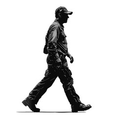 Obraz premium Silhouette of a Walking Man in Uniform