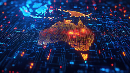 Modern Australia Map Depicting Technological Leadership in Fintech