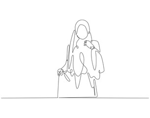 Continuous line drawing of arabian woman. Single line illustration of muslim woman wearing hijab. Islamic, muslim, arab concept. Editable outline