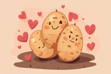 Cute cartoon potatoes with hearts