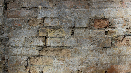 Aged Damaged Brick Masonry. Photo Texture To Illustrate The Aging Of A Brick House
