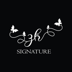 ZK Handwritten initial letter, ZK simple signature vector logo with butterfly shape variation, beauty, photography letter logo design. Z K