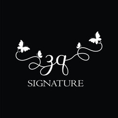 ZQ Handwritten initial letter, ZQ simple signature vector logo with butterfly shape variation, beauty, photography letter logo design. Z Q