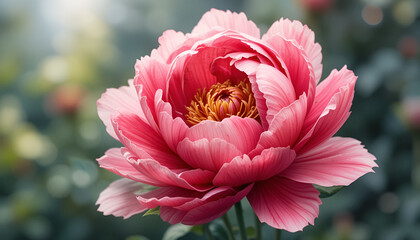 Red peony flower is blooming in a watercolor painting, perfect for designs that evoke beauty and elegance, watercolor flower 