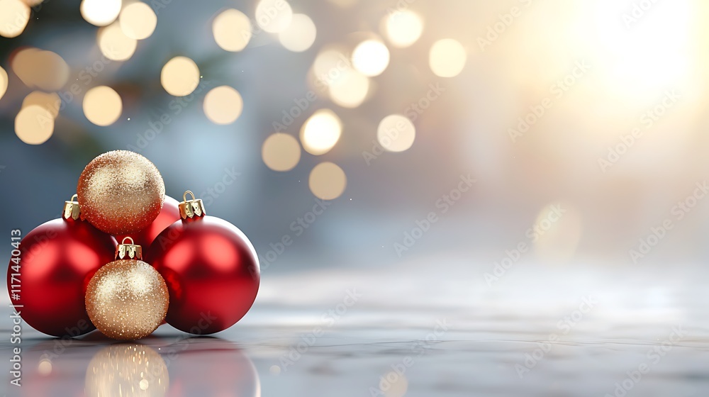 Aufkleber elegant golden and red christmas ornaments with reflective surfaces and sparkling bokeh lights in a 