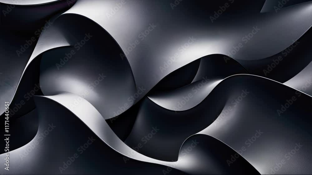 Poster Dynamic Modern Abstract Design Sleek Black Waves and Textured Composition with Light and Shadow Interplay for Visual Depth and Sophistication.