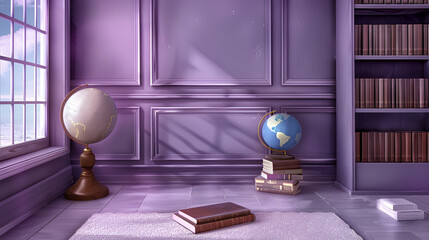 Stylish interior with globes and bookshelves for modern home decor inspiration