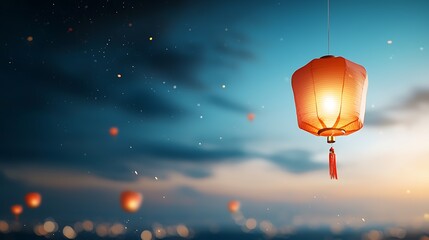 Glowing red Chinese paper lanterns floating in the starry night sky creating a warm and enchanting atmosphere during a cultural festival or holiday